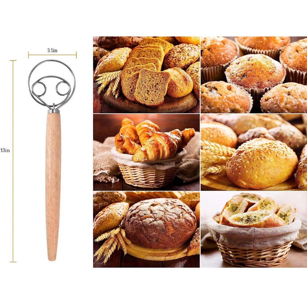 Danish Dough Whisk, Stainless Steel Dutch Style Hand Bread Mixer Dough Whisk